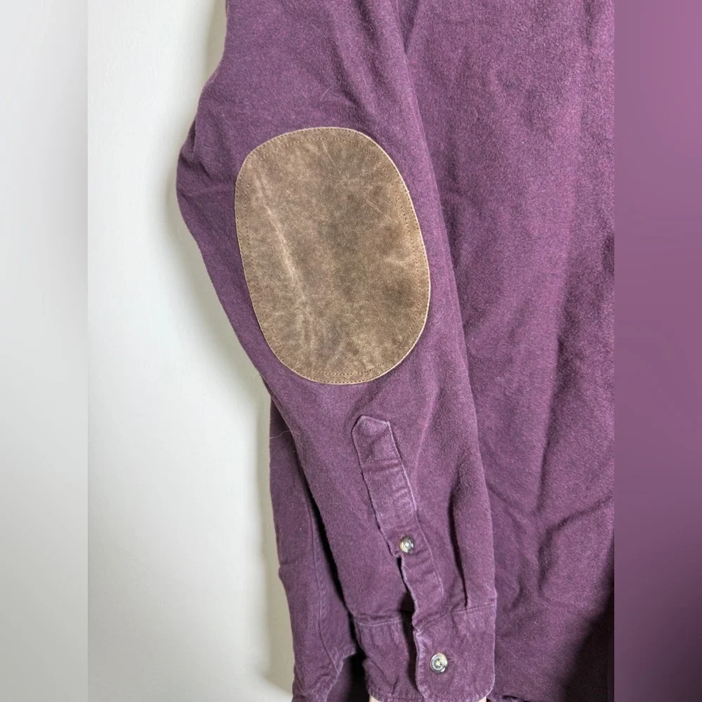 J. Crew Button-Up Shirt Men's Large Burgundy Elbow Patches Cotton Casual Comfort
